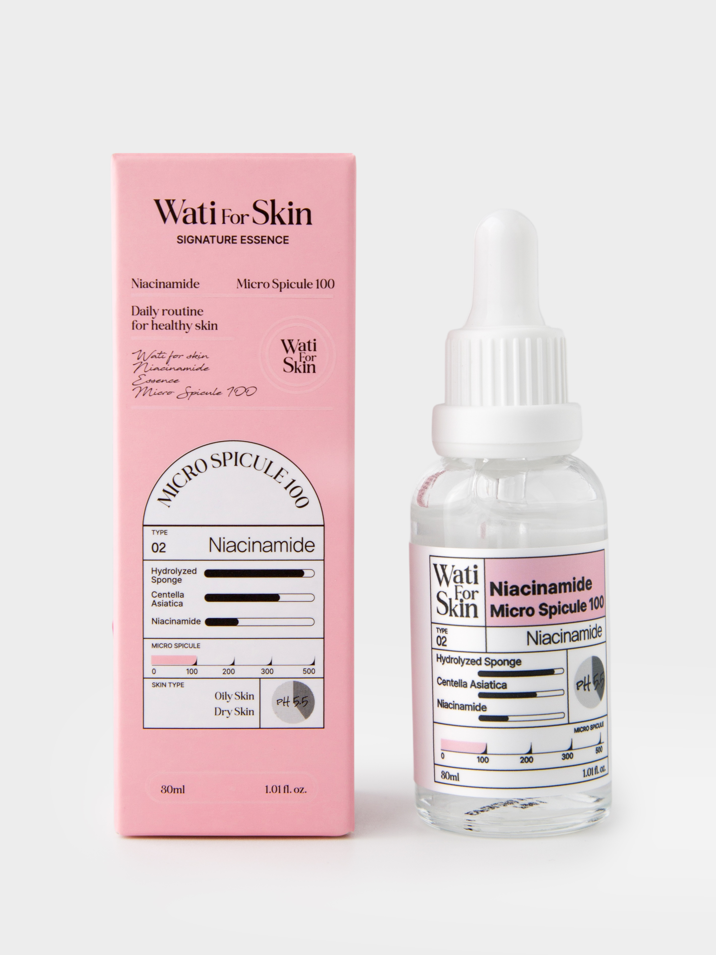 Wati For Skin Niacinamide Essence Micro Spicule 100 Сыворотка эссенция для лица с ниацинамидом, центеллой и микроиглами, 30 мл купить в интернет-магазине Skin-Mag