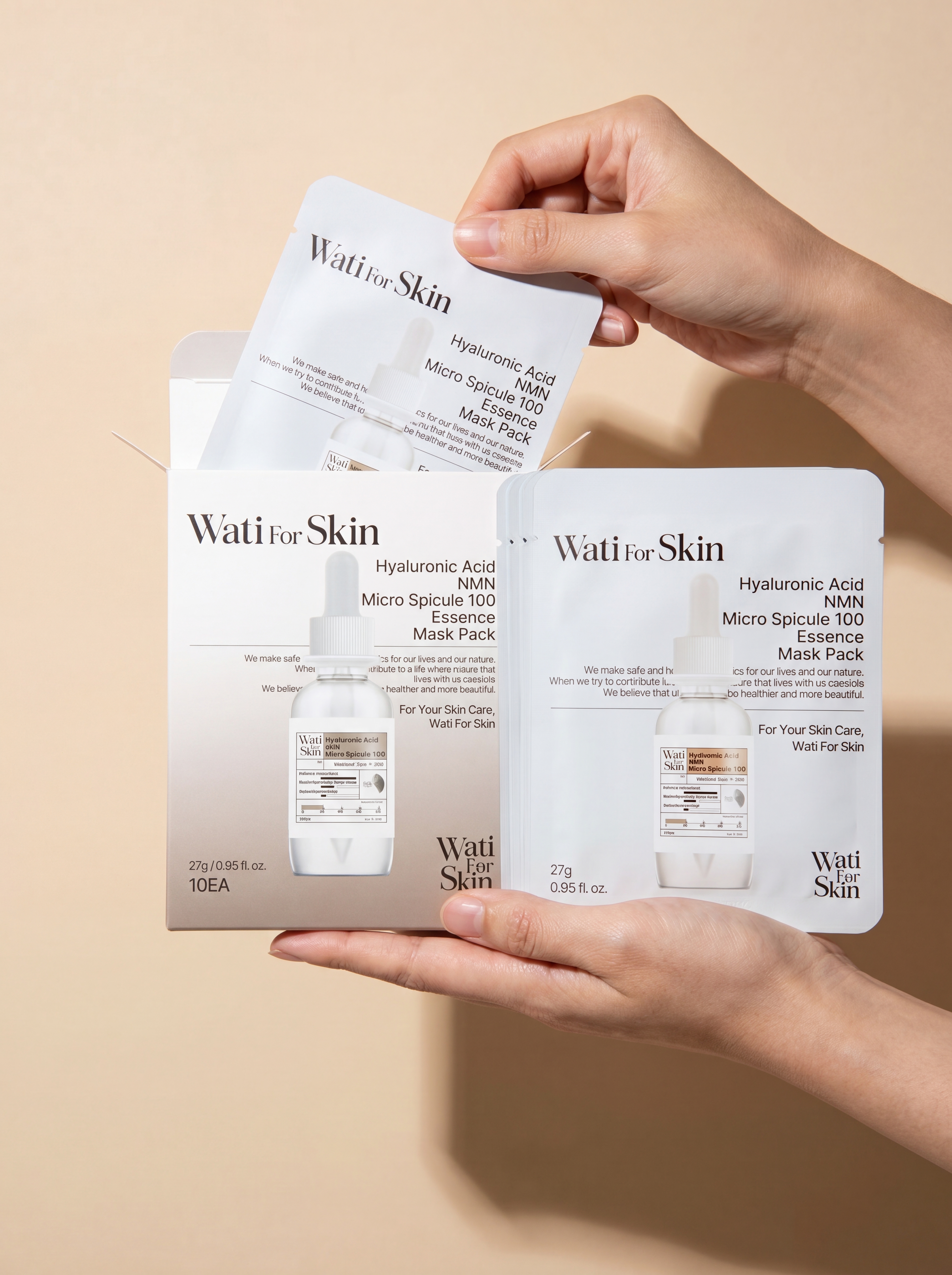 Wati For Skin Hyaluronic Acid NMN Micro Spicule 100 Essence Mask Pack Маска для лица с гиалуроновой кислотой, НМН и микроиглами для увлажнения и антиэйдж ухода, тканевая, 10 шт купить в интернет-магазине Skin-Mag