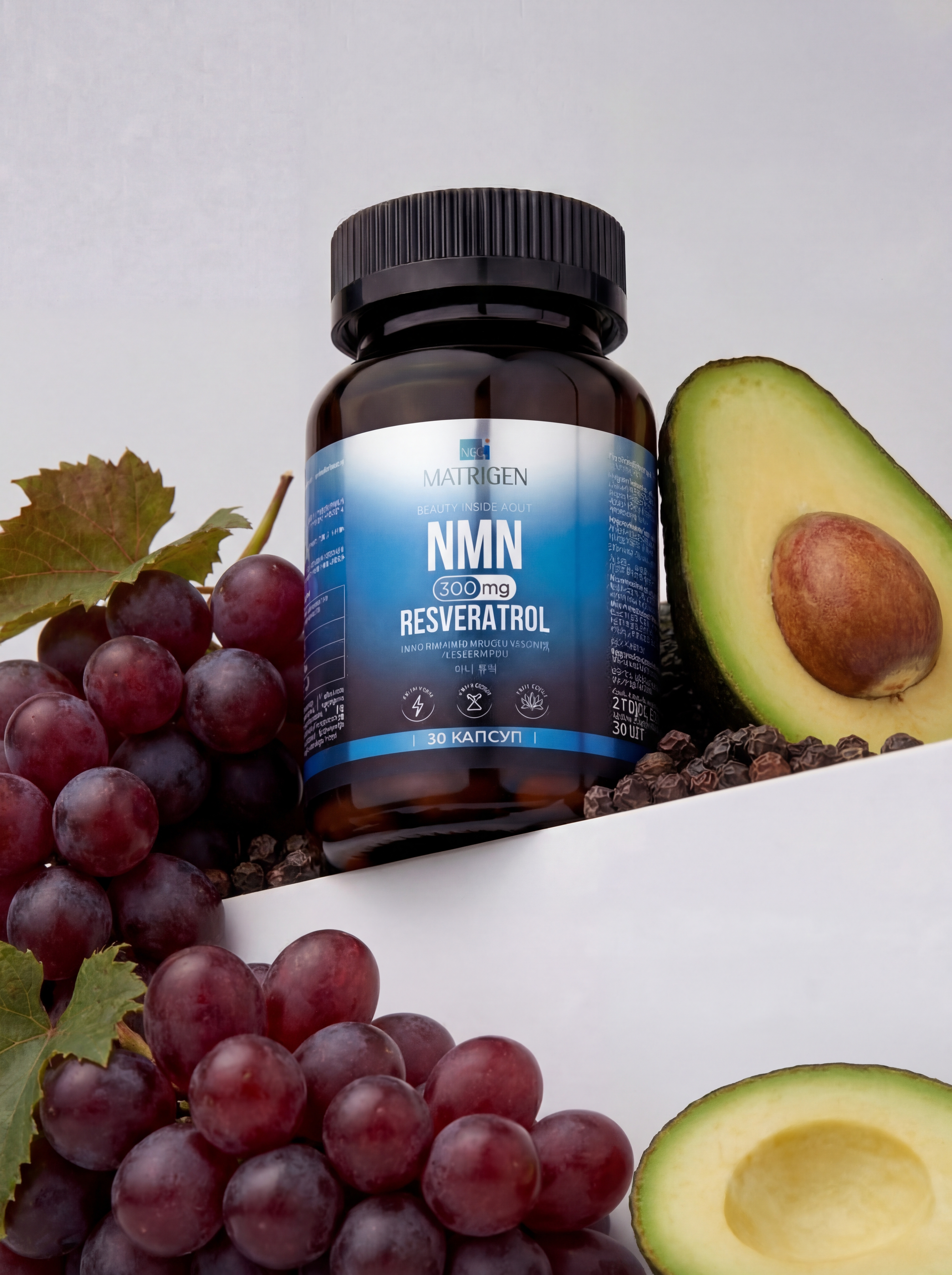 Matrigen NMN Resveratrol 300 mg Никотинамид мононуклеотид 300 мг плюс ресвератрол 100 мг, 30 капсул купить в интернет-магазине Skin-Mag
