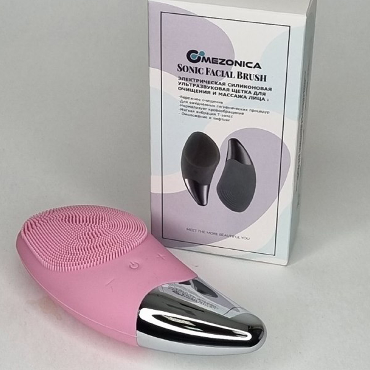 Mezonica Sonic Facial brush (Silicone Guasha) pink Электрическая силиконовая ультразвуковая щетка для очищения и массажа кожи лица, цвет розовый купить в интернет-магазине Skin-Mag
