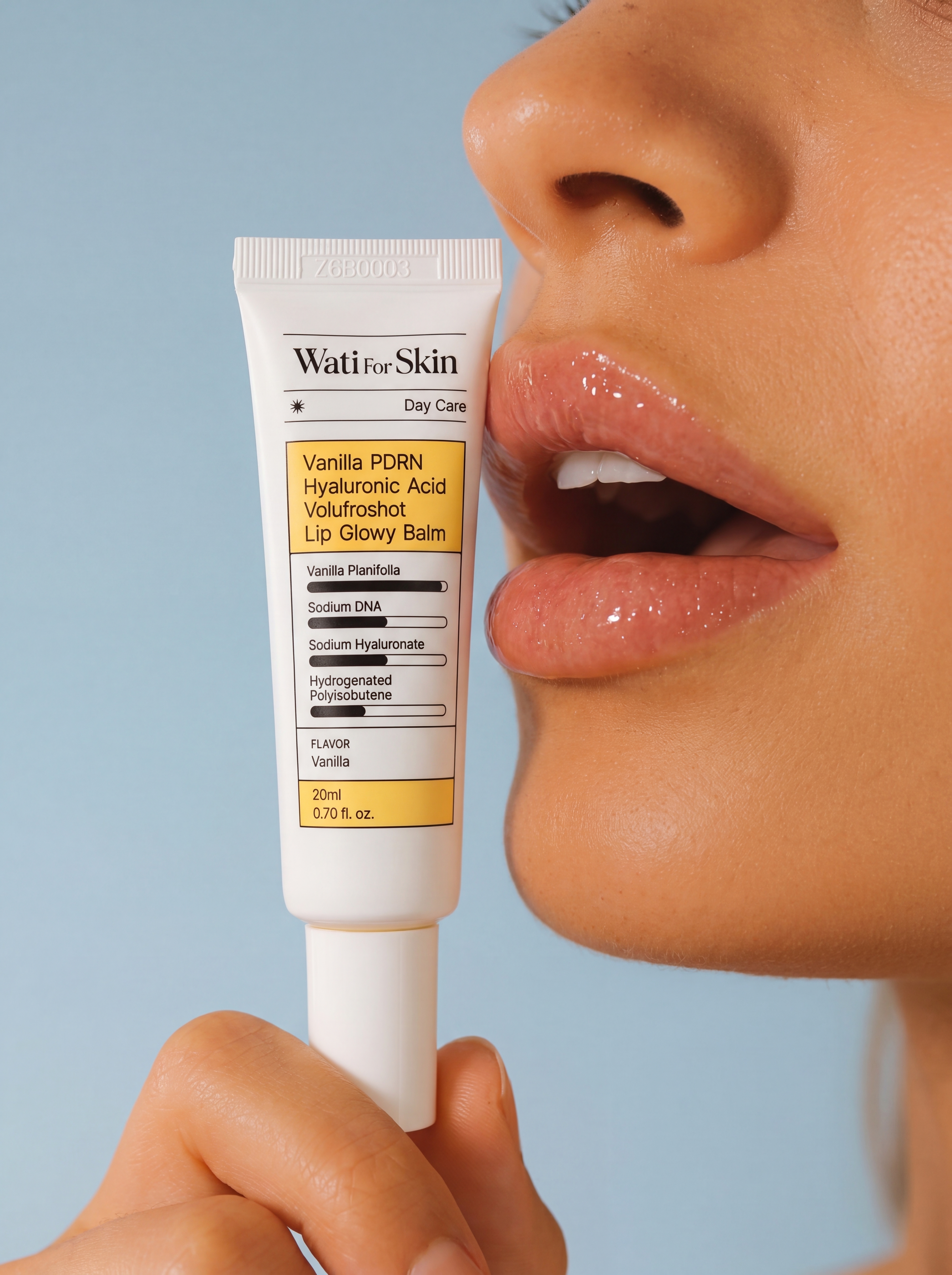 Wati For Skin Vanilla PDRN Hyaluronic Acid Volufroshot Lip Glowy Balm Бальзам для увлажнения и антиэйдж питания губ с ванилью, гиалуроновой кислотой, ПДРН и волюфилином, 20 мл купить в интернет-магазине Skin-Mag