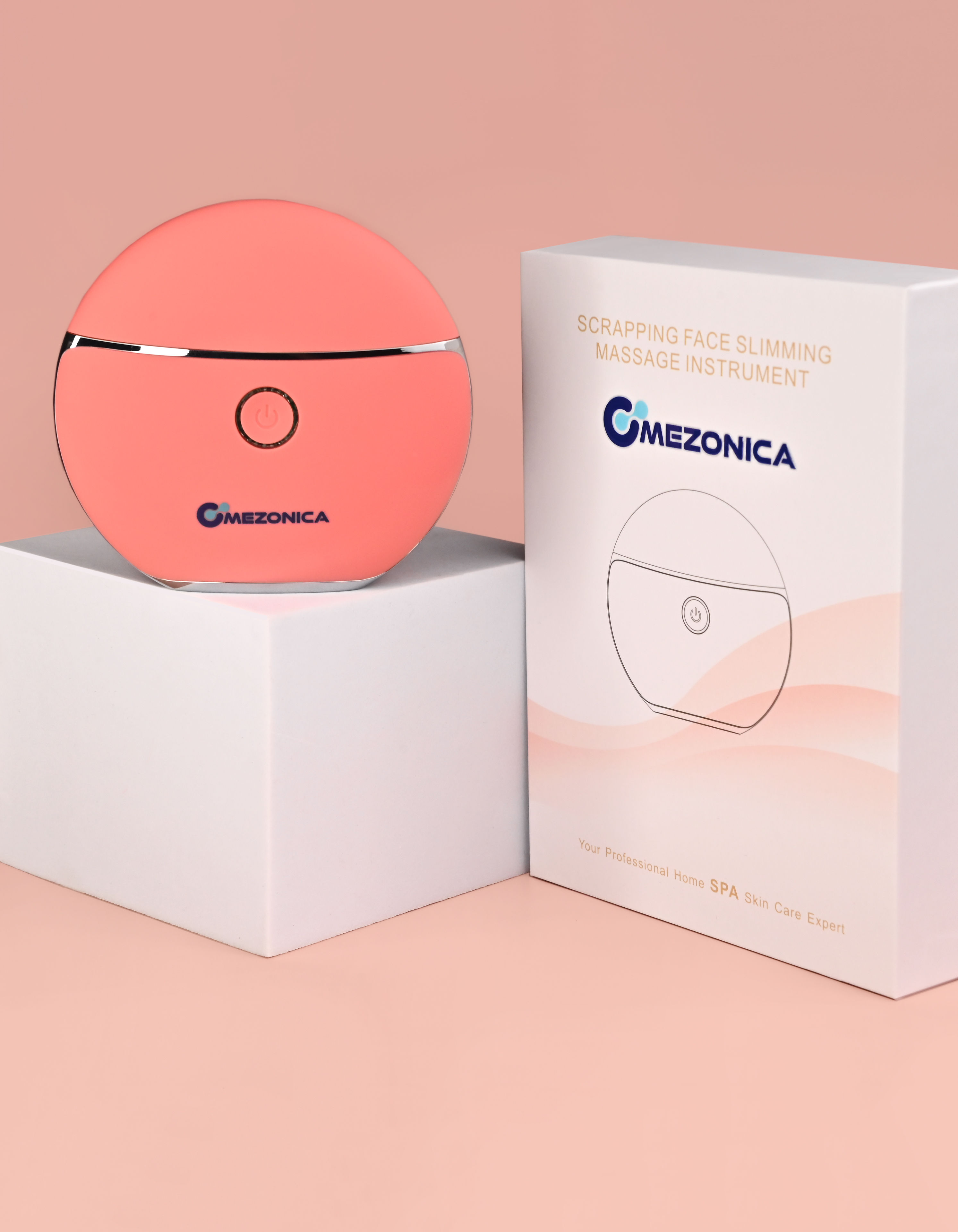 Mezonica Vibration Gua Sha Pad with Heat + LED therapy Розовый микротоковый светодиодный массажер с подогревом и фототерапией для антиэйдж ухода за кожей лица купить в интернет-магазине Skin-Mag