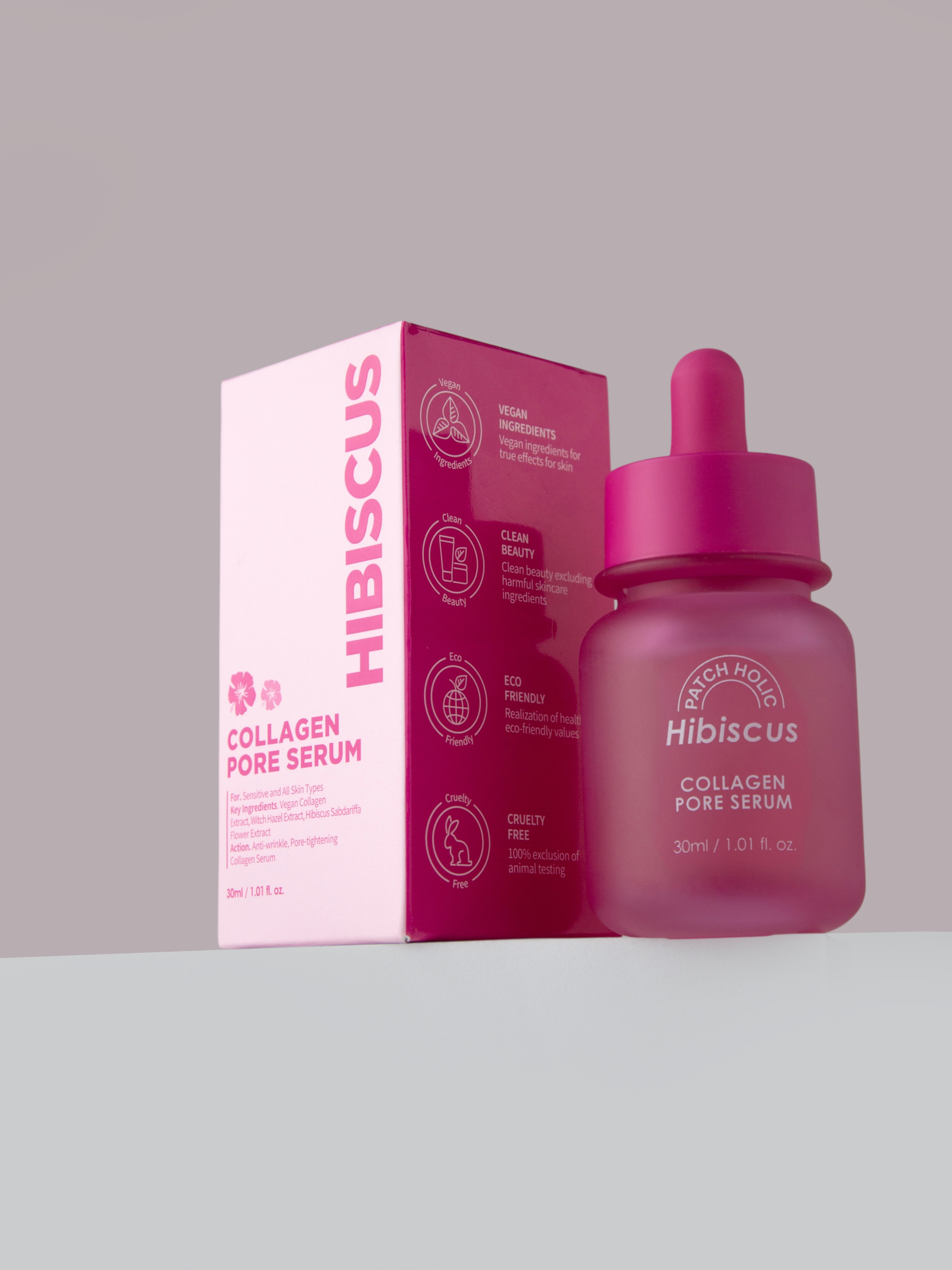 Patch Holic Hibiscus Collagen Pore Serum Антивозрастная сыворотка для лица с коллагеном и гибискусом для эластичности и сужения пор, 30 мл купить в интернет-магазине Skin-Mag