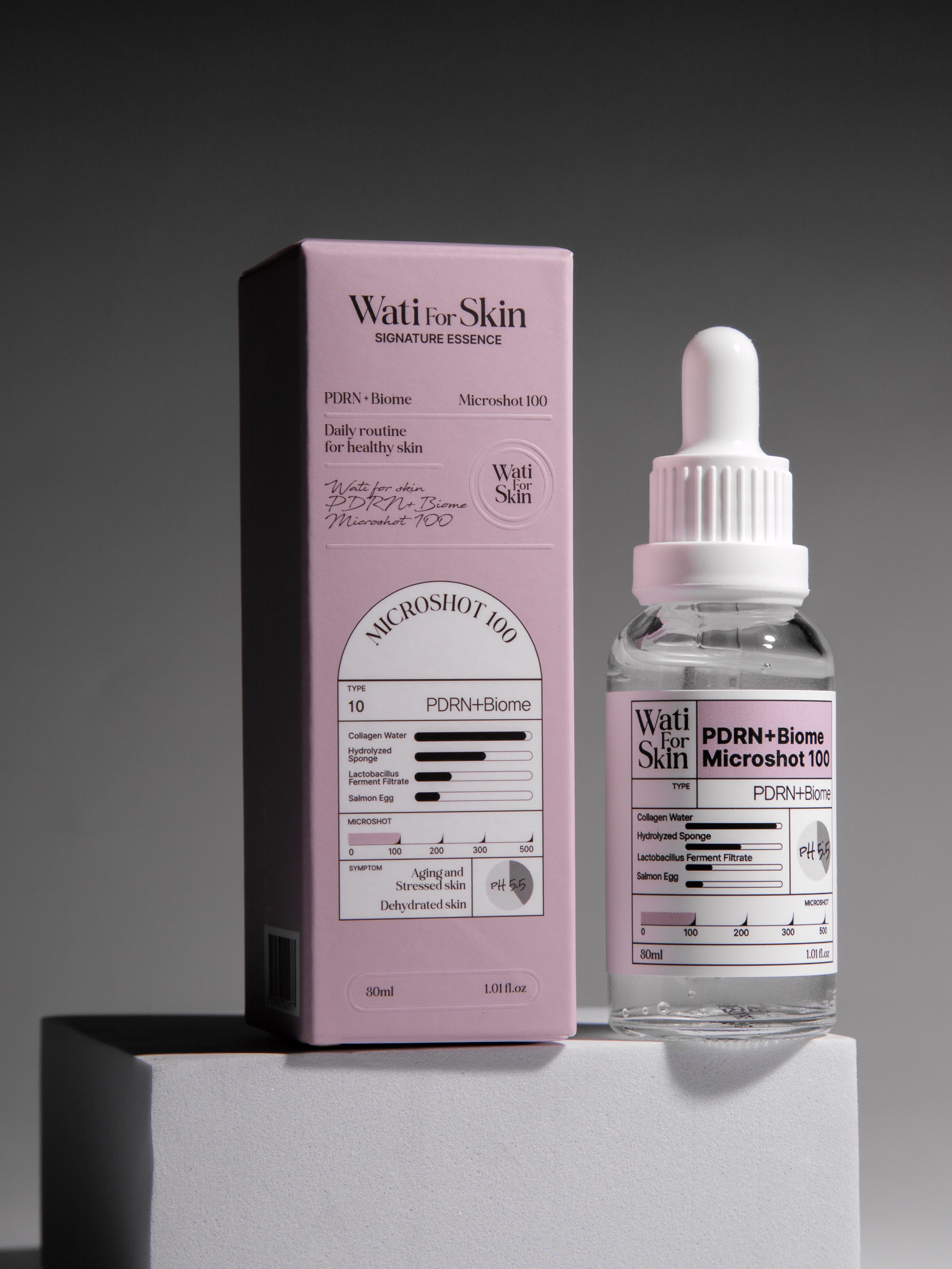 Wati For Skin PDRN+ Biome Essence Microshot 100 Эссенция для лица с микроиглами спикулами и ПДРН, 30 мл купить в интернет-магазине Skin-Mag