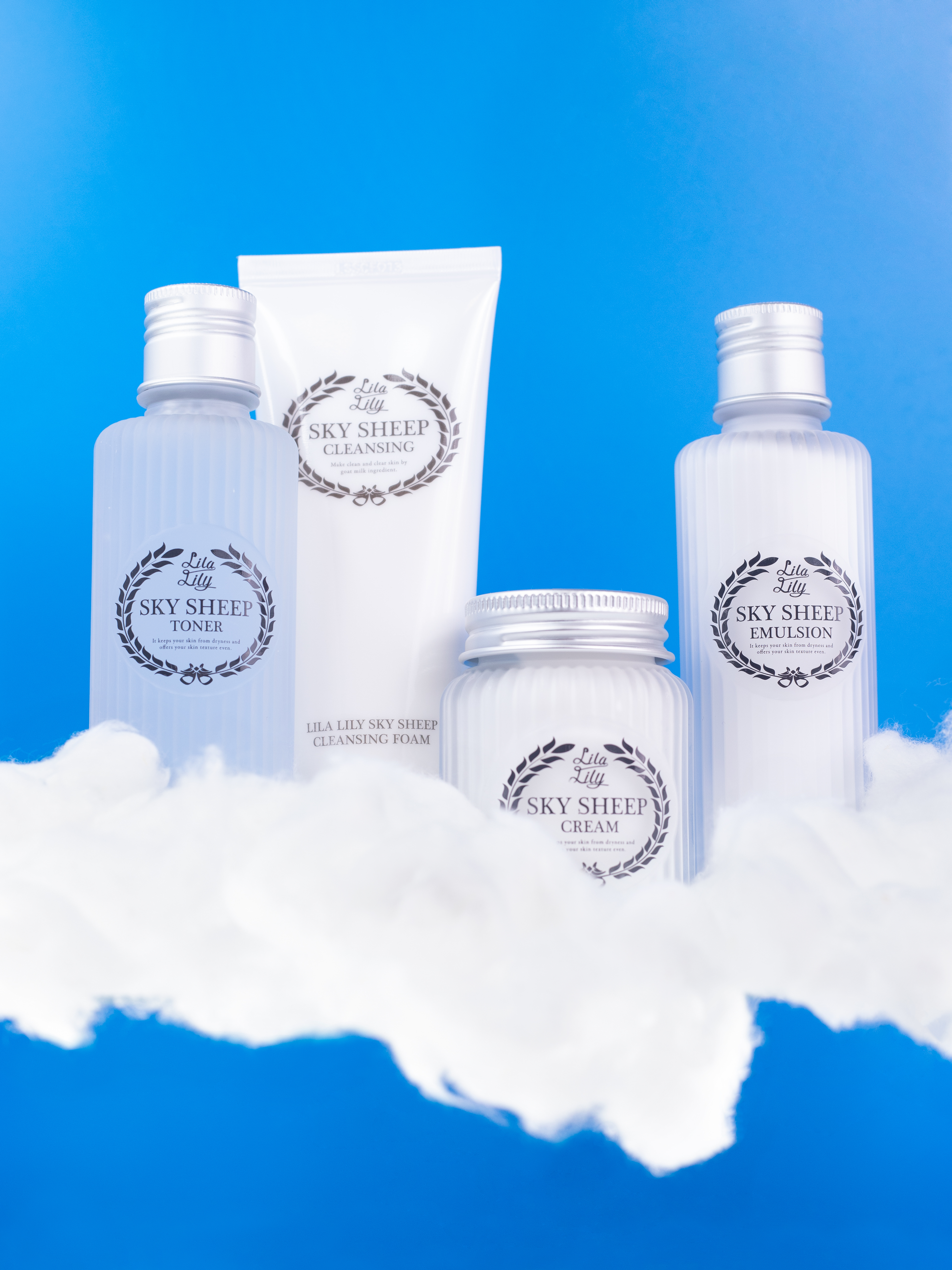 Konad Lila Lily Sky Sheep Skin Care Line Набор косметики на основе козьего молока из 4-х средств ухода (очищающая пенка, тонер, эмульсия, крем) купить в интернет-магазине Skin-Mag