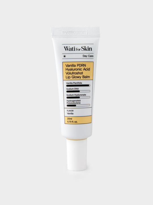 Wati For Skin Vanilla PDRN Hyaluronic Acid Volufroshot Lip Glowy Balm Бальзам для увлажнения и антиэйдж питания губ с ванилью, гиалуроновй кислотой, ПДРН и волюфилином, 20 мл купить в интернет-магазине Skin-Mag