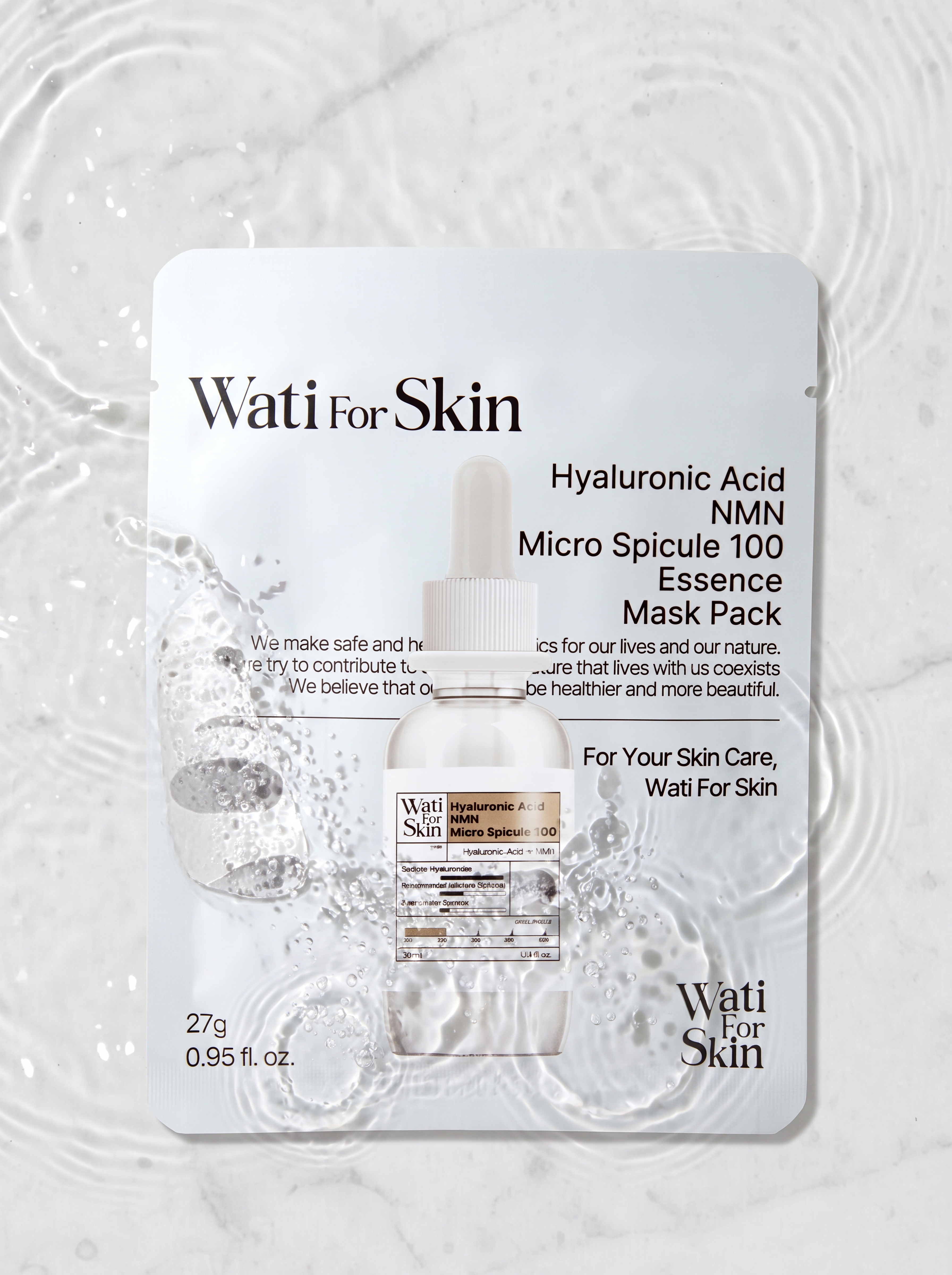 Wati For Skin Hyaluronic Acid NMN Micro Spicule 100 Essence Mask Pack Маска для лица с гиалуроновой кислотой, НМН и микроиглами для увлажнения и антиэйдж ухода, тканевая, 10 шт купить в интернет-магазине Skin-Mag