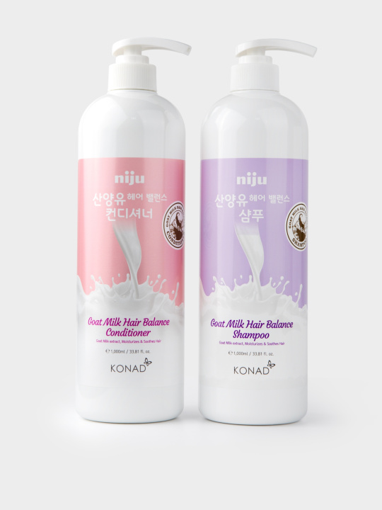 Konad Niju Goat Milk Набор Шампунь 1000 мл + Кондиционер для волос 1000 мл с козьим молоком купить в интернет-магазине Skin-Mag