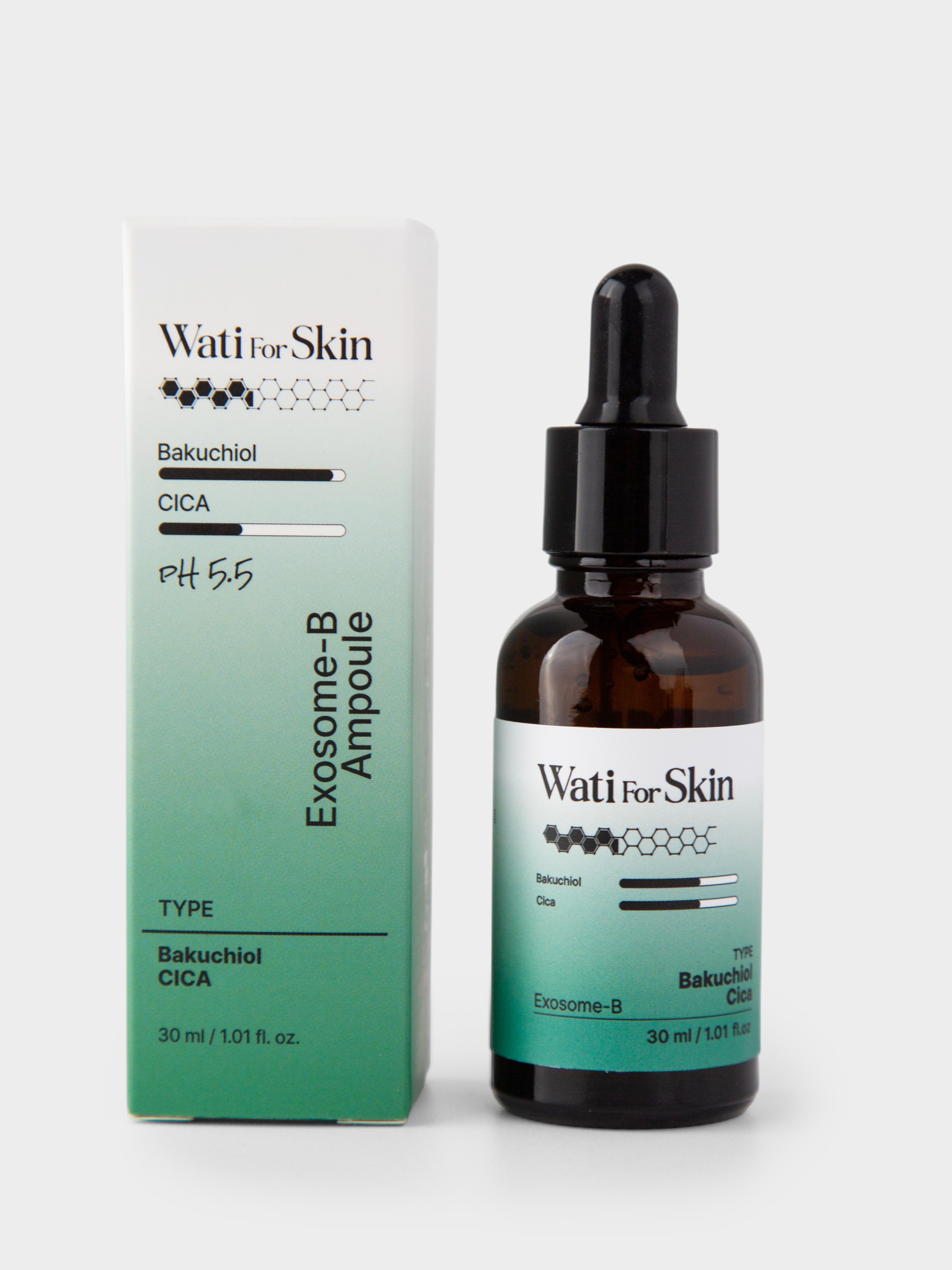 Wati For Skin Bakuchiol Barrier CICA Exosome-B Ampoule Сыворотка для лица с бакучиолом, центеллой и экзосомами, 30 мл купить в интернет-магазине Skin-Mag