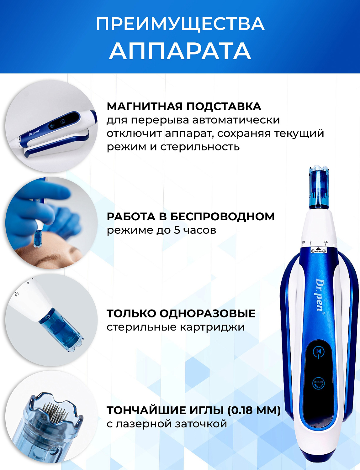 Dr.pen A11 Аппарат для фракционного микроштампинга / электрический массажер для лица / дермапен а11
