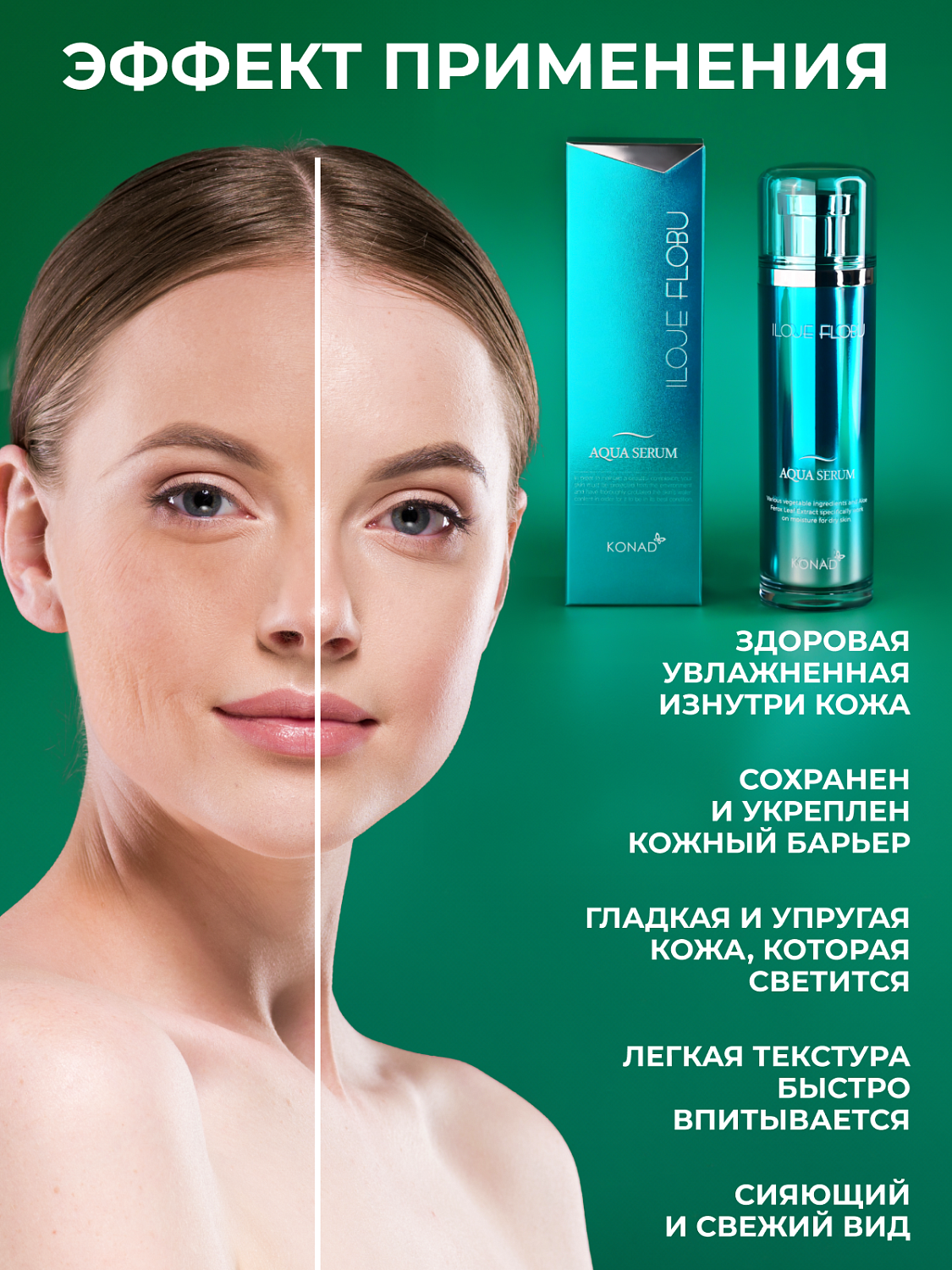 Konad iloje Flobu Aqua Serum Сыворотка для лица увлажняющая с растительным комплексом, 40 мл