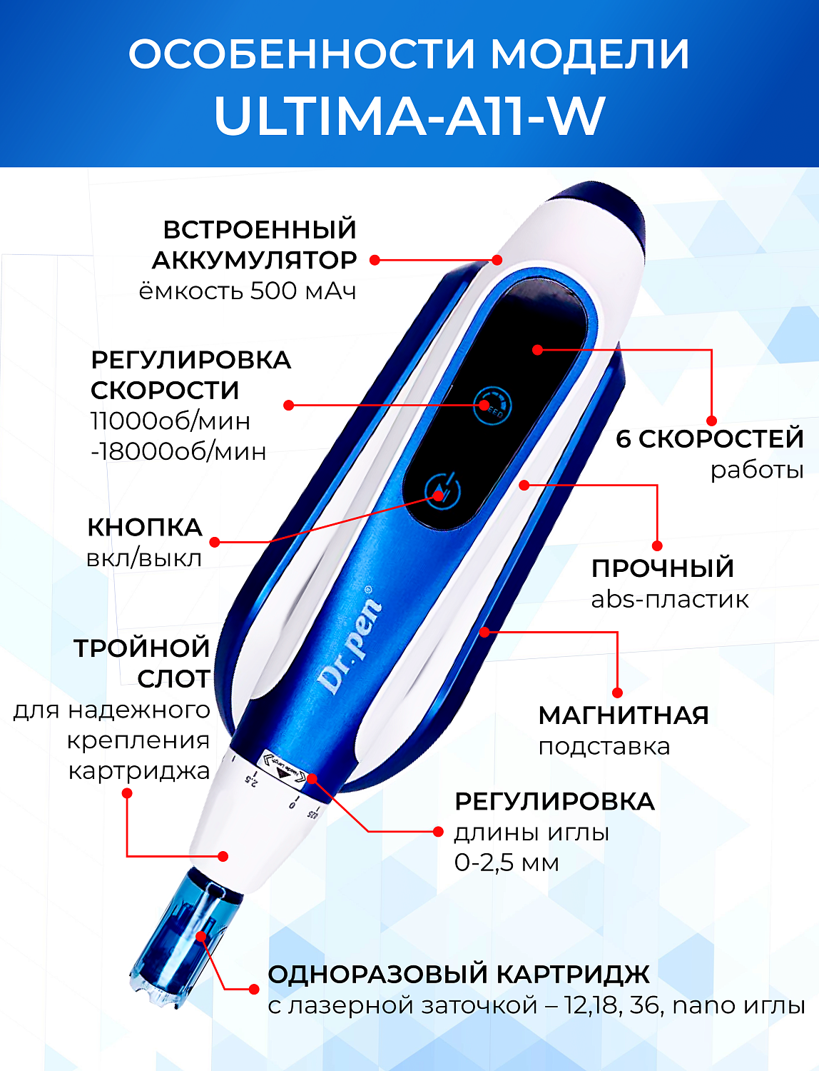 Dr.pen A11 Аппарат для фракционного микроштампинга / электрический массажер для лица / дермапен а11