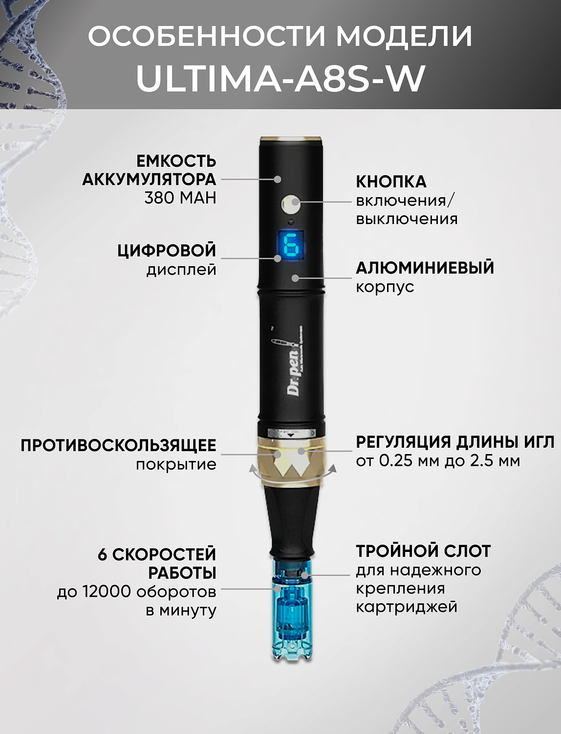 Dr.pen A8s Аппарат для фракционного микроштампинга / электрический массажер для лица / дермапен A8s