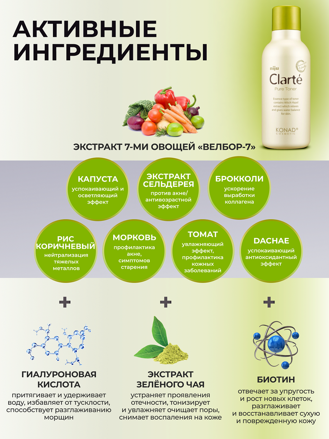Konad Niju Clarté Pure Toner Тонер для лица увлажняющий с экстрактами 7-ми овощей, 180 мл