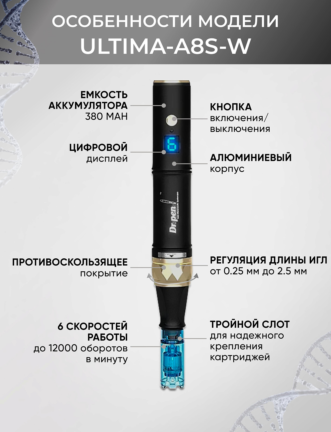 Dr.pen A8s Аппарат для фракционного микроштампинга / электрический массажер для лица / дермапен A8s