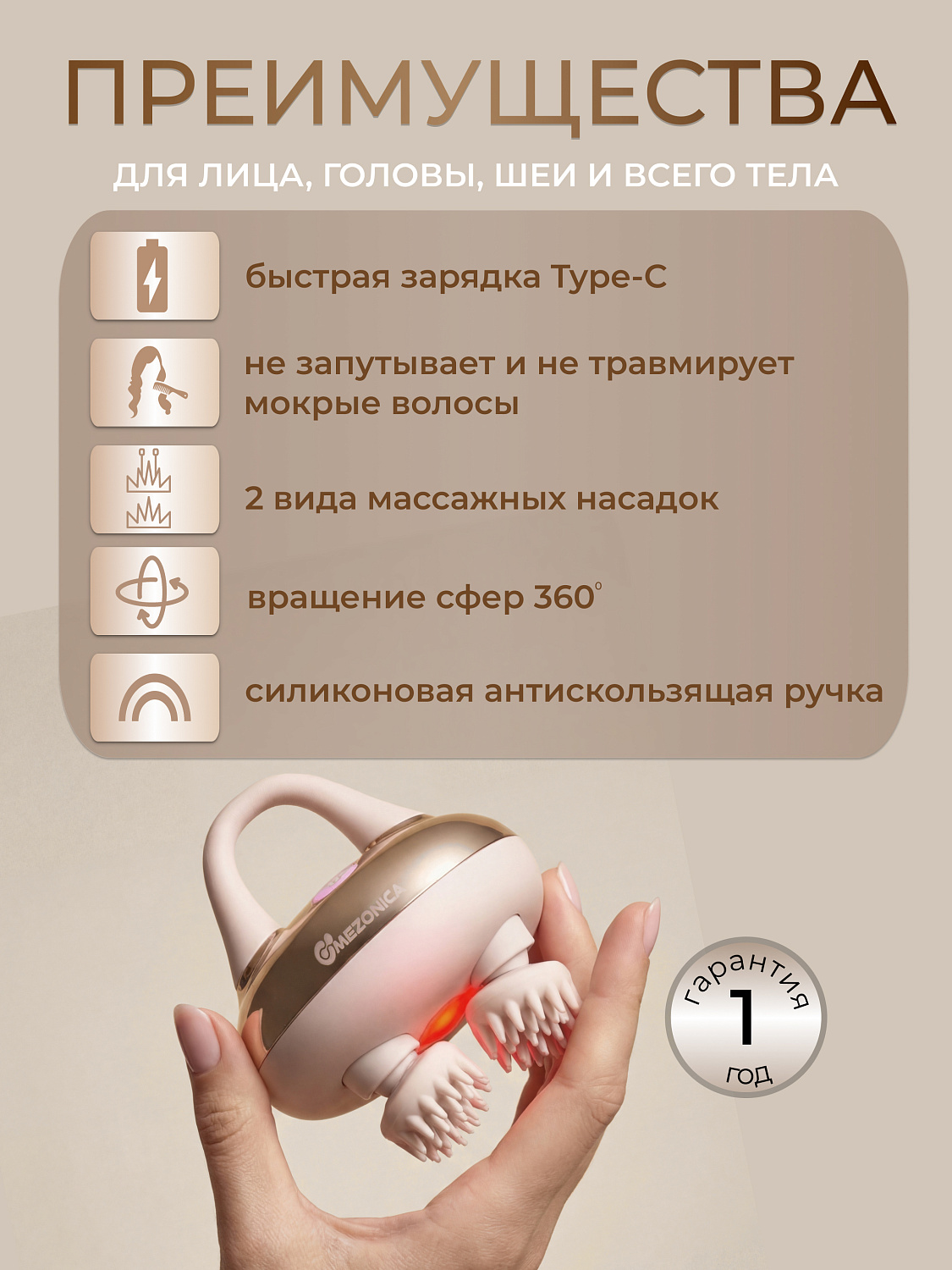 Mezonica Multifunctional Massager Массажер для головы, лица и тела