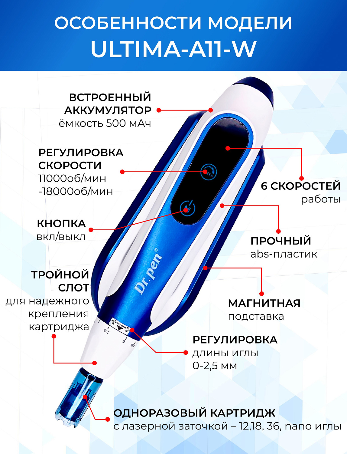 Dr.pen A11 Аппарат для фракционного микроштампинга / электрический массажер для лица / дермапен а11