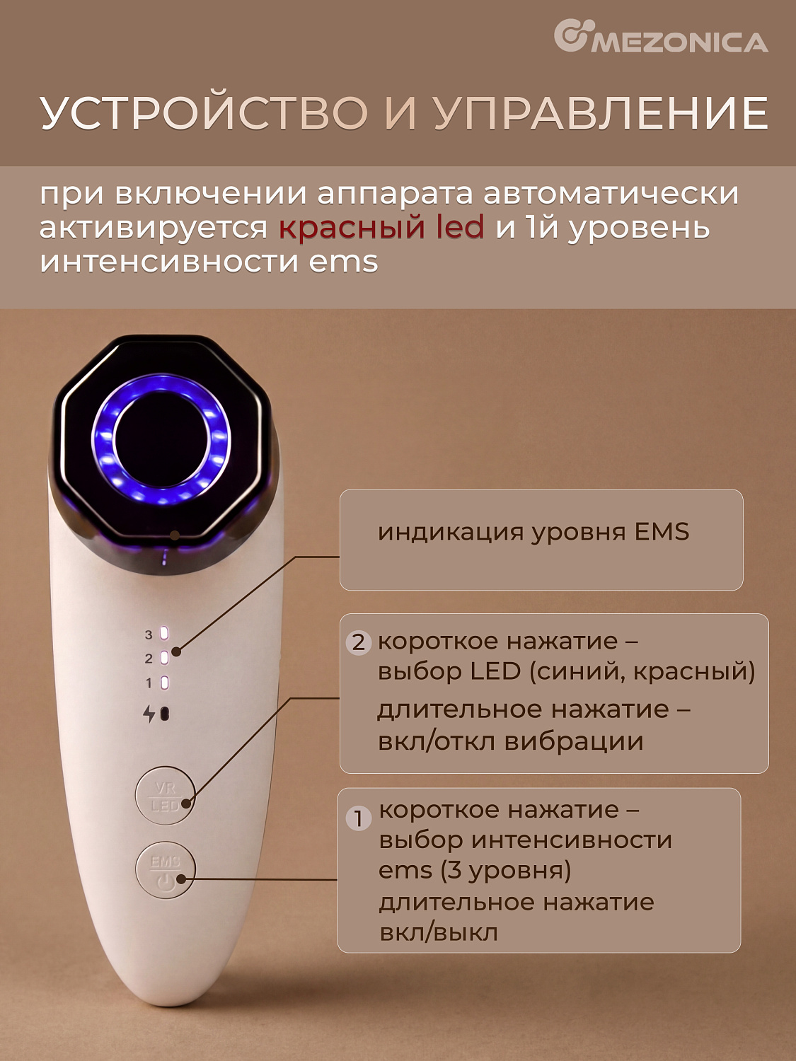Mezonica Multifunctional Beauty Device KKS-265 Аппарат массажер с EMS и LED функциями для лица и тела